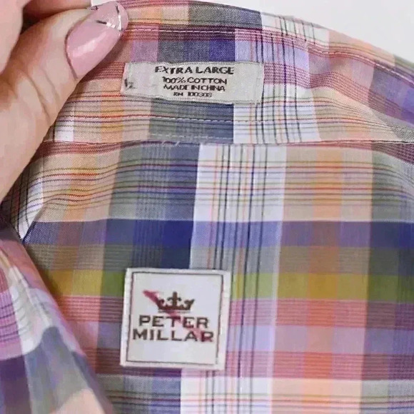 Peter Millar Shirt Men's XL Blue/Green Plaid 100% Cotton Long Sleeve Button Down - Picture 10 of 14